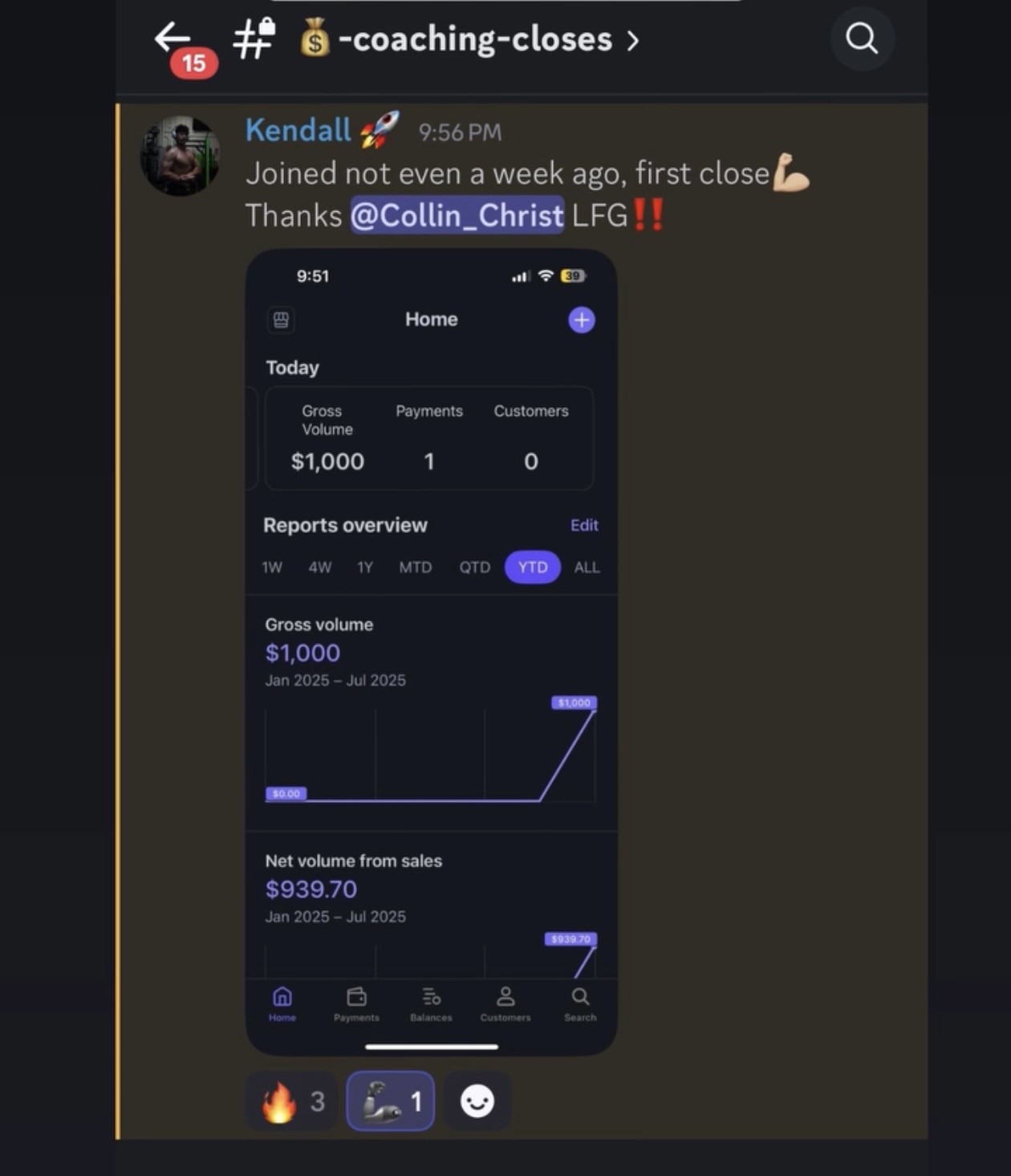 Client win: joined not even a week ago and closed a first $1,000 client